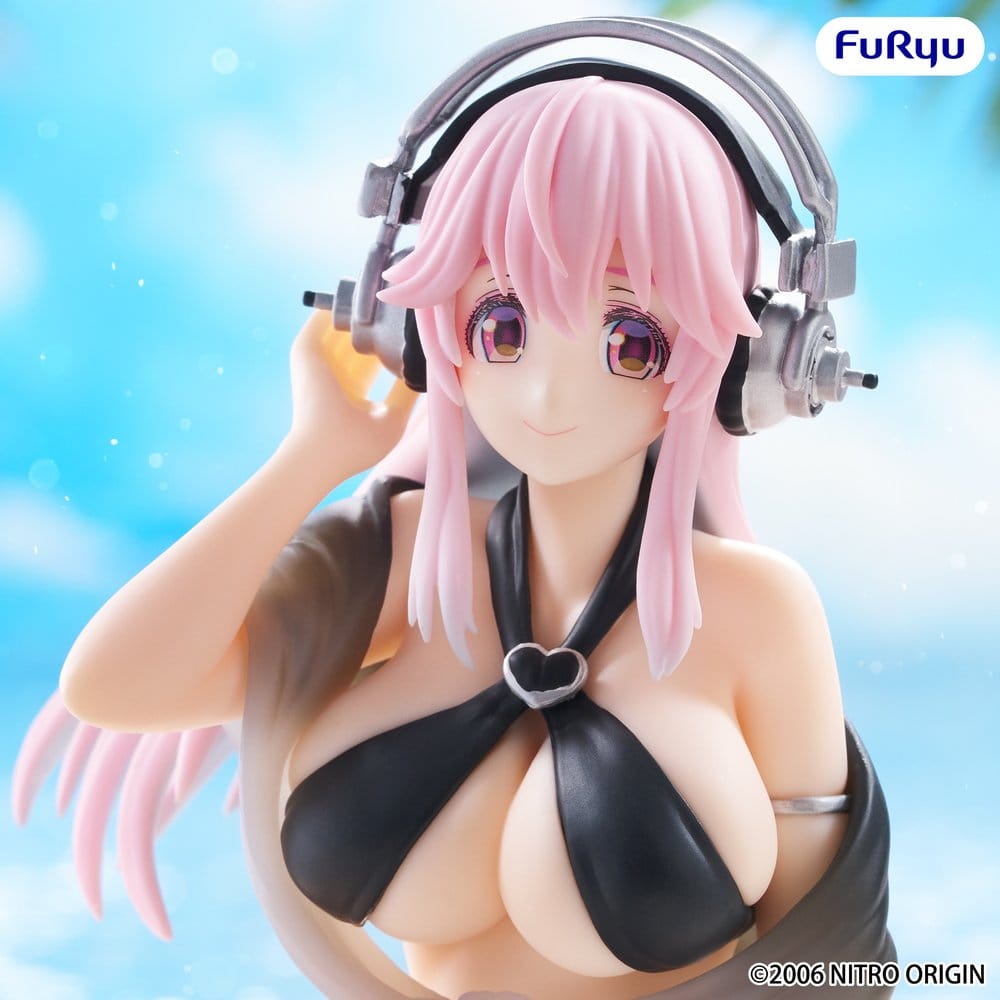 Statua in PVC Super Sonico Noodle Stopper Costume da Bagno Nero 10 cm Furyu
