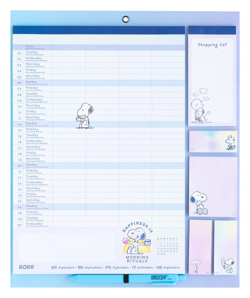 Snoopy Magnetic Planner 2026/27 30x35 cm – Peanuts Agenda Magnetica con Blocco Note e Adesivi