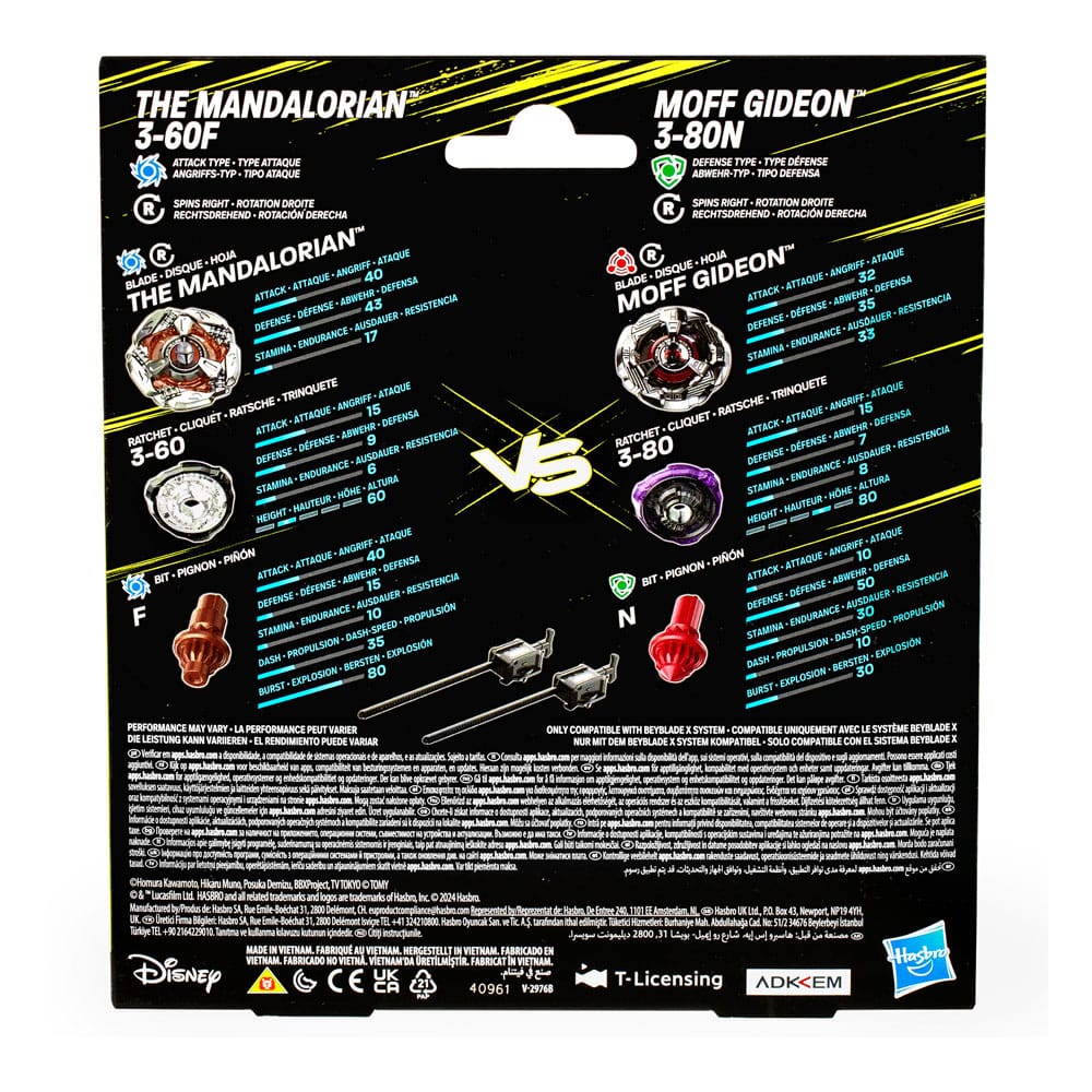 Beyblade X e Star Wars Collab The Mandalorian 3-60F vs. Moff Gideon 3-80N - Set Multipack Hasbro