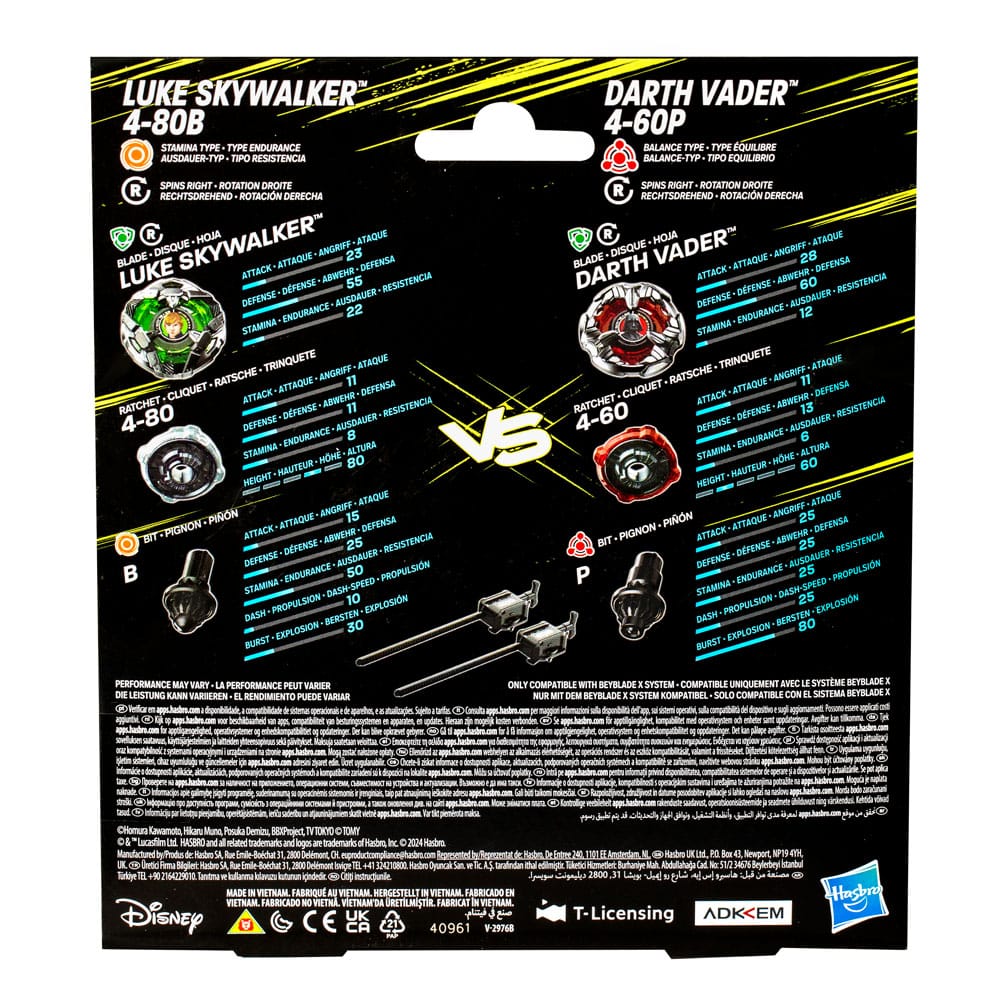 Beyblade X e Star Wars Collab Luke Skywalker 4-80B vs. Darth Vader 4-60B, set multipack Hasbro