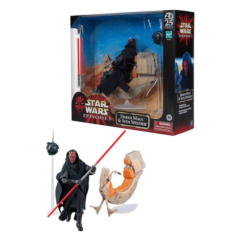 Star Wars Episode I Black Series Veicolo con Action Figure Darth Maul e Sith Speeder 25° Anniversario Hasbro