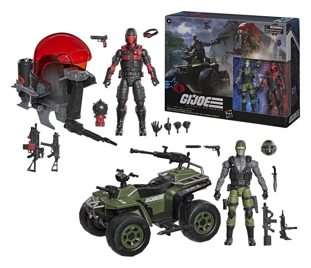 G.I. Joe Classified Series Action Figure e Veicolo Snake Eyes & Varmint ATV contro Stealth Viper & Cobra Stealth Flight Pod (Trubble Bubble) 15 cm Hasbro
