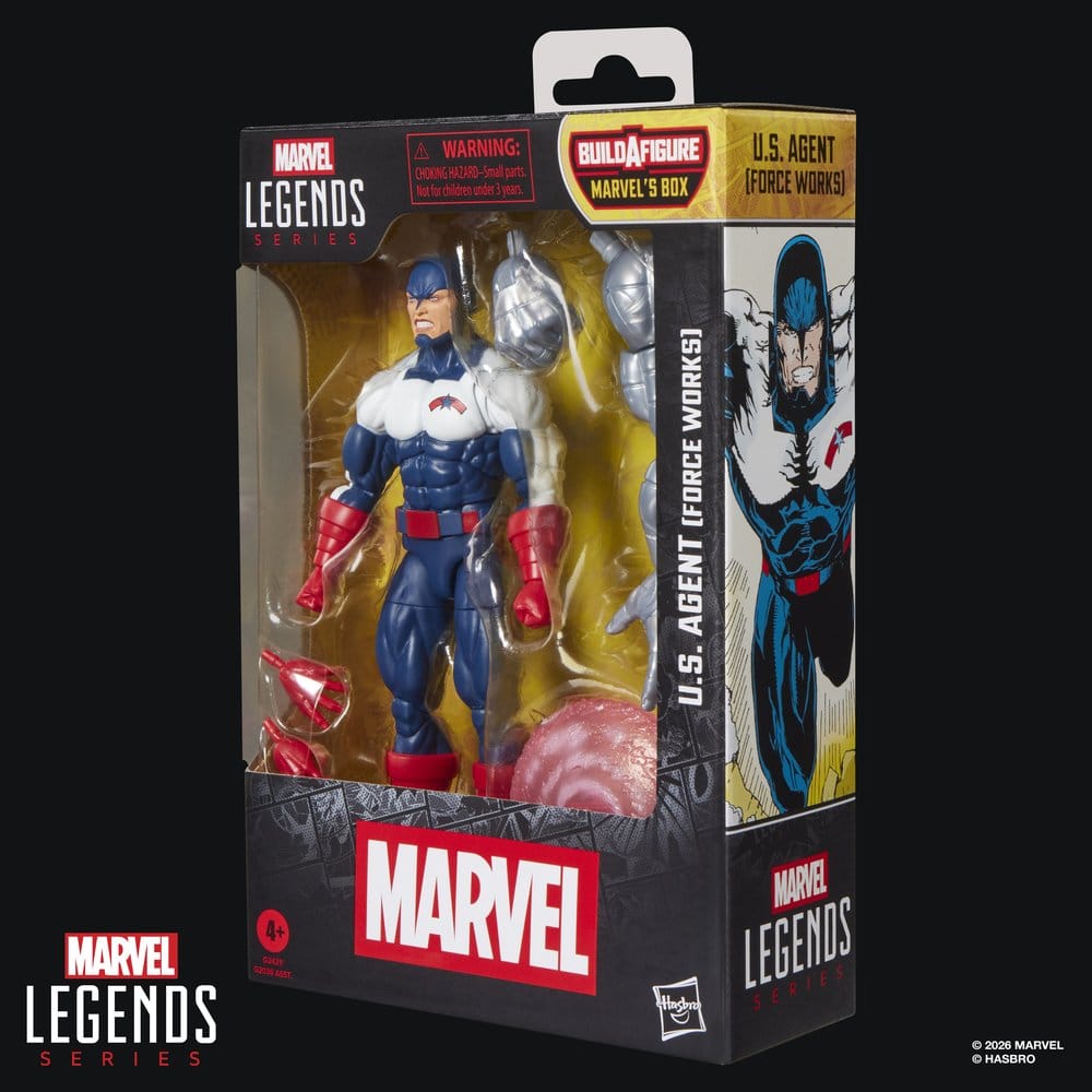 Action Figure Marvel Legends U.S. Agent (Force Works) con pezzi Build-A-Figure, Hasbro, 15 cm