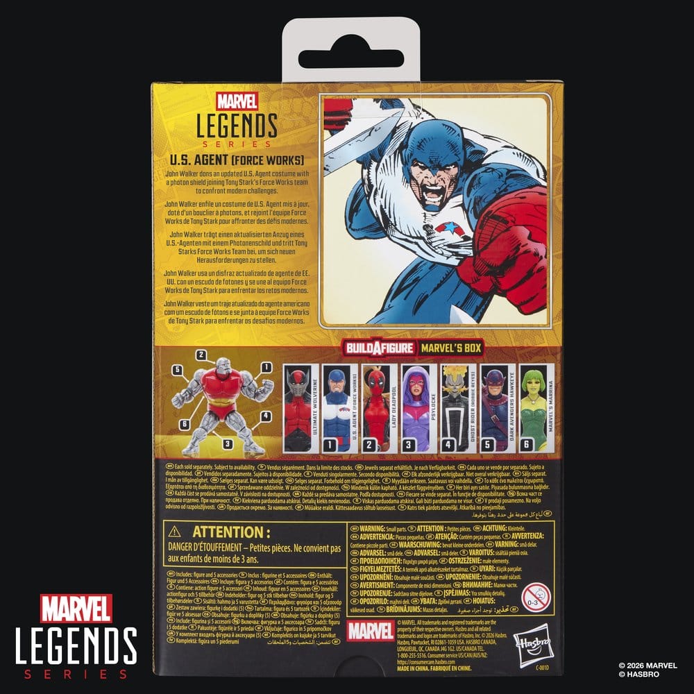 Action Figure Marvel Legends U.S. Agent (Force Works) con pezzi Build-A-Figure, Hasbro, 15 cm