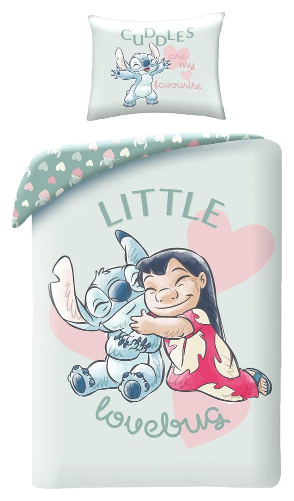 Copripiumino Lilo & Stitch Little Lovebug Halantex 140 x 200 cm con Federa 70 x 90 cm