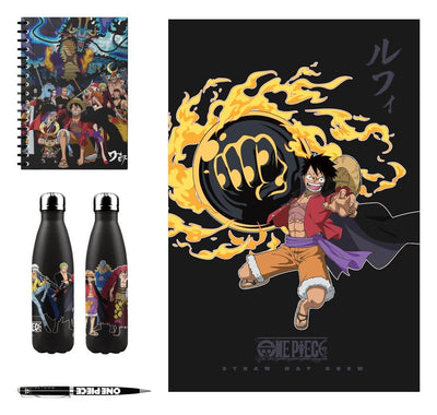 One Piece Set Regalo con Bottiglia in Alluminio, Quaderno, Plaid e Penna