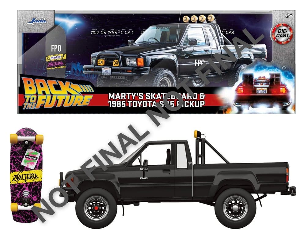 Back to the Future Veicolo Diecast 1:24 con Skateboard di Marty e Toyota 1985 Jada Toys