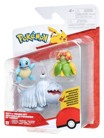 Pokémon Action Figure 3 Pezzi Squirtle, Greavard e Bellossom - Jazwares