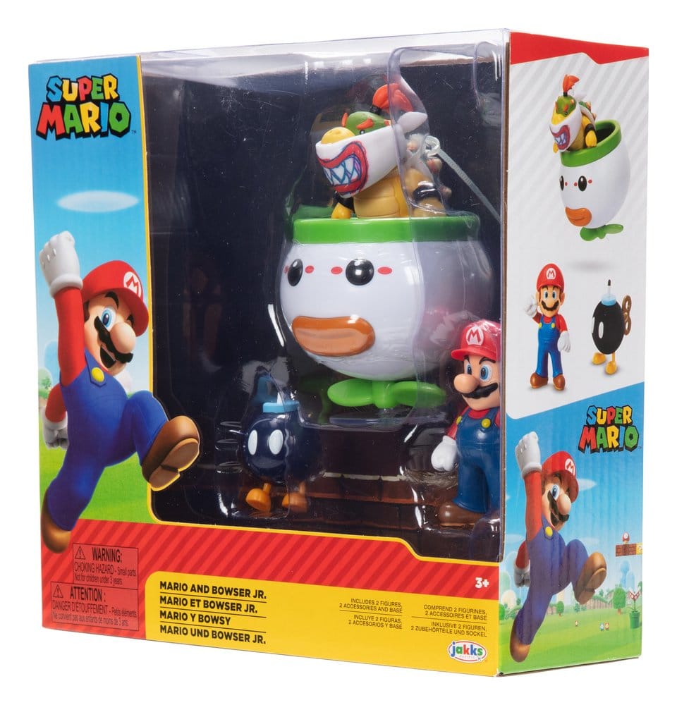 World of Nintendo Mini Figure 2-Pack Mario e Bowser Jr. Clown Car 6 cm - Jakks Pacific