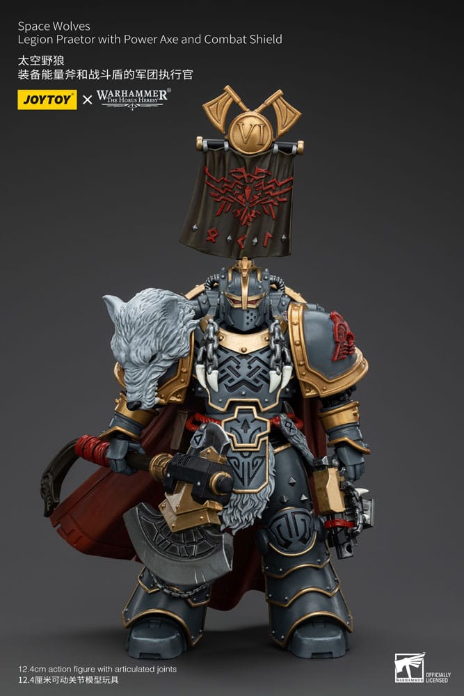 Warhammer The Horus Heresy Action Figure 1/18 Space Wolves Legion Praetor con Ascia Energetica e Scudo da Combattimento 12 cm Joy Toy