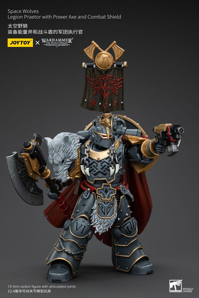 Warhammer The Horus Heresy Action Figure 1/18 Space Wolves Legion Praetor con Ascia Energetica e Scudo da Combattimento 12 cm Joy Toy
