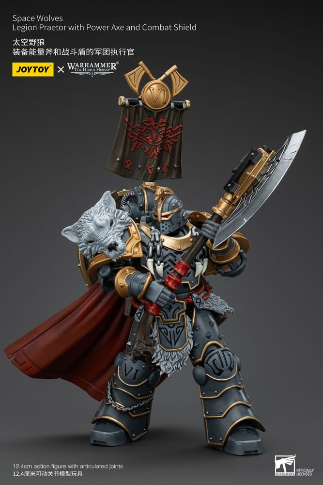 Warhammer The Horus Heresy Action Figure 1/18 Space Wolves Legion Praetor con Ascia Energetica e Scudo da Combattimento 12 cm Joy Toy
