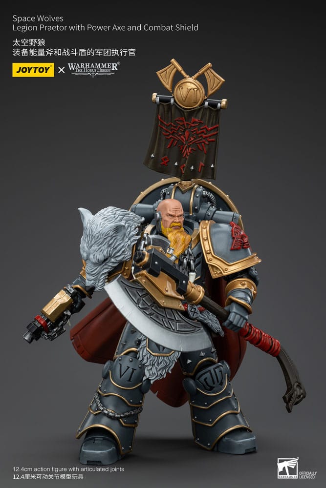 Warhammer The Horus Heresy Action Figure 1/18 Space Wolves Legion Praetor con Ascia Energetica e Scudo da Combattimento 12 cm Joy Toy