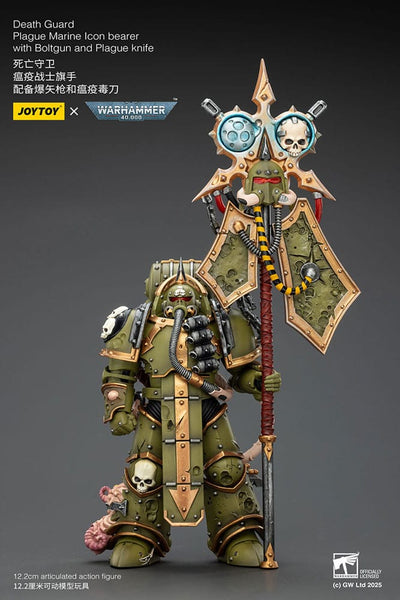 Warhammer 40,000 Action Figure Death Guard Plague Marine Icon Bearer con Boltgun e Plague Knife 12 cm - Joy Toy