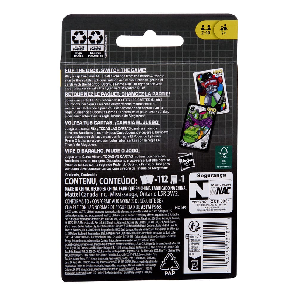 Transformers UNO Flip! Carte da Gioco Mattel