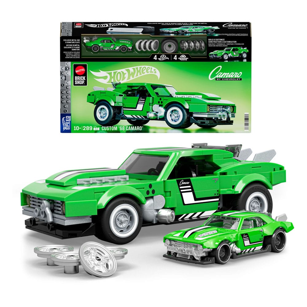 Mattel Brick Shop Hot Wheels Speed Series Set da Costruzione 1/32 Custom '68 Camaro, 289 Pezzi