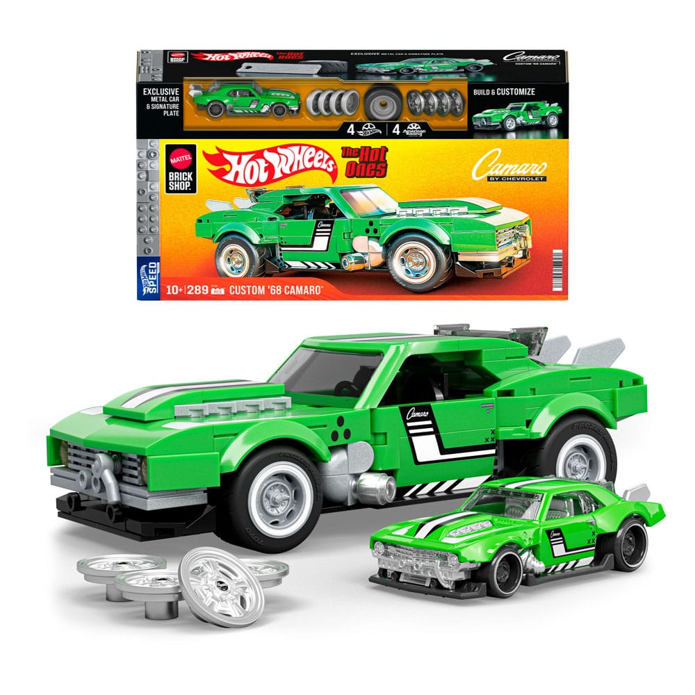 Mattel Brick Shop Hot Wheels Speed Series Set da Costruzione 1/32 Custom '68 Camaro, 289 Pezzi