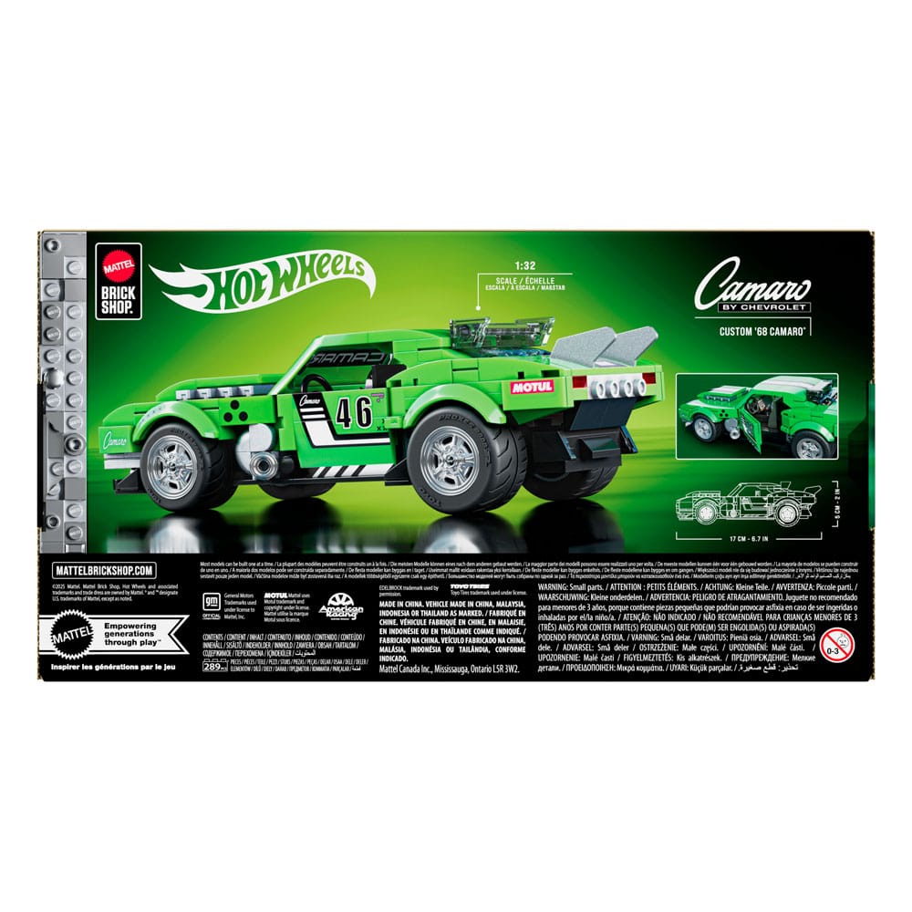 Mattel Brick Shop Hot Wheels Speed Series Set da Costruzione 1/32 Custom '68 Camaro, 289 Pezzi