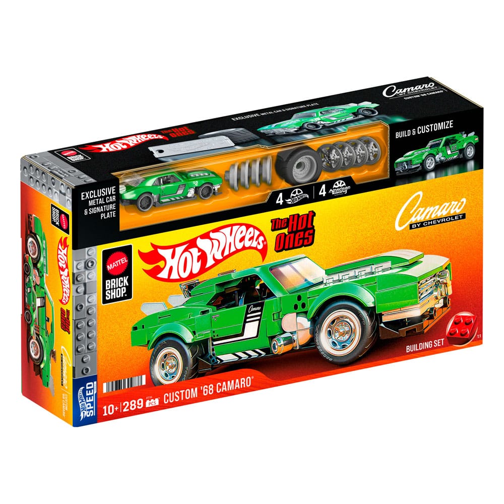 Mattel Brick Shop Hot Wheels Speed Series Set da Costruzione 1/32 Custom '68 Camaro, 289 Pezzi