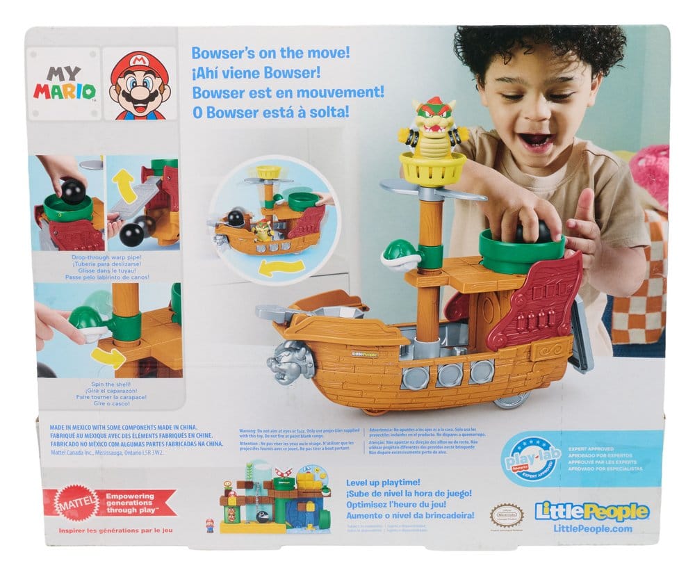 Fisher-Price Little People My Mario Playset – Aeronave di Bowser, gioco a spinta per bambini 3+