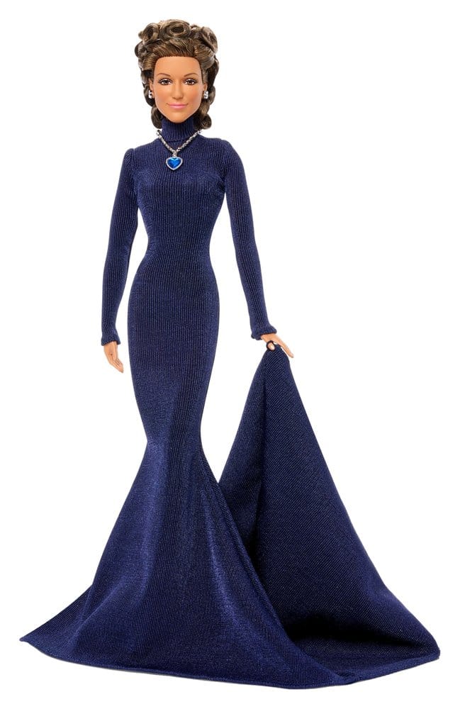 Bambola Barbie Signature Celine Dion con abito a collo alto blu oceano e collana a cuore, Mattel