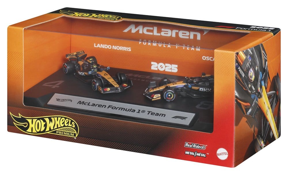 Hot Wheels Premium Formula 1 Team McLaren 2-Pack – 1:64 Die-Cast Auto, Lando Norris e Oscar Piastri
