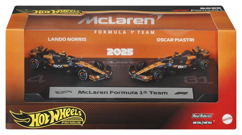 Hot Wheels Premium Formula 1 Team McLaren 2-Pack – 1:64 Die-Cast Auto, Lando Norris e Oscar Piastri