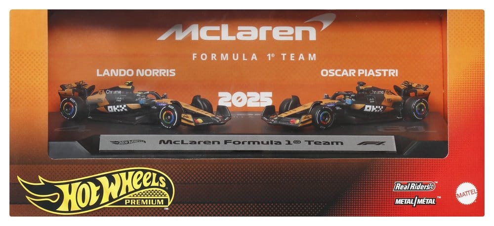 Hot Wheels Premium Formula 1 Team McLaren 2-Pack – 1:64 Die-Cast Auto, Lando Norris e Oscar Piastri