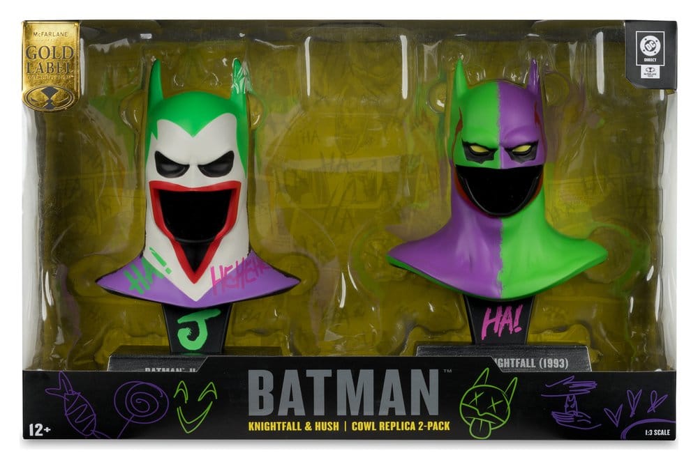 Batman DC Direct Mini Replica 1/3 - Set da 2 Cappucci Hush e Knightfall (Jokerized) (Gold Label) 18 cm