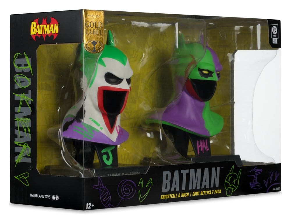 Batman DC Direct Mini Replica 1/3 - Set da 2 Cappucci Hush e Knightfall (Jokerized) (Gold Label) 18 cm