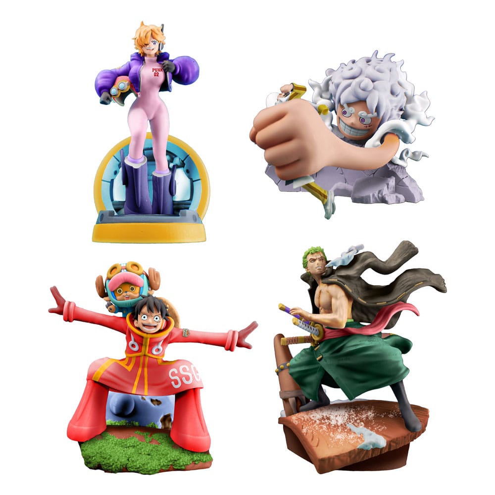 One Piece Petitrama Mini Statue Logbox Re Birth Egghead - Set da 4, 9 cm - Megahouse