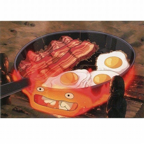 Cartolina Howl's Moving Castle - Calcifer con bacon e uova - Movic