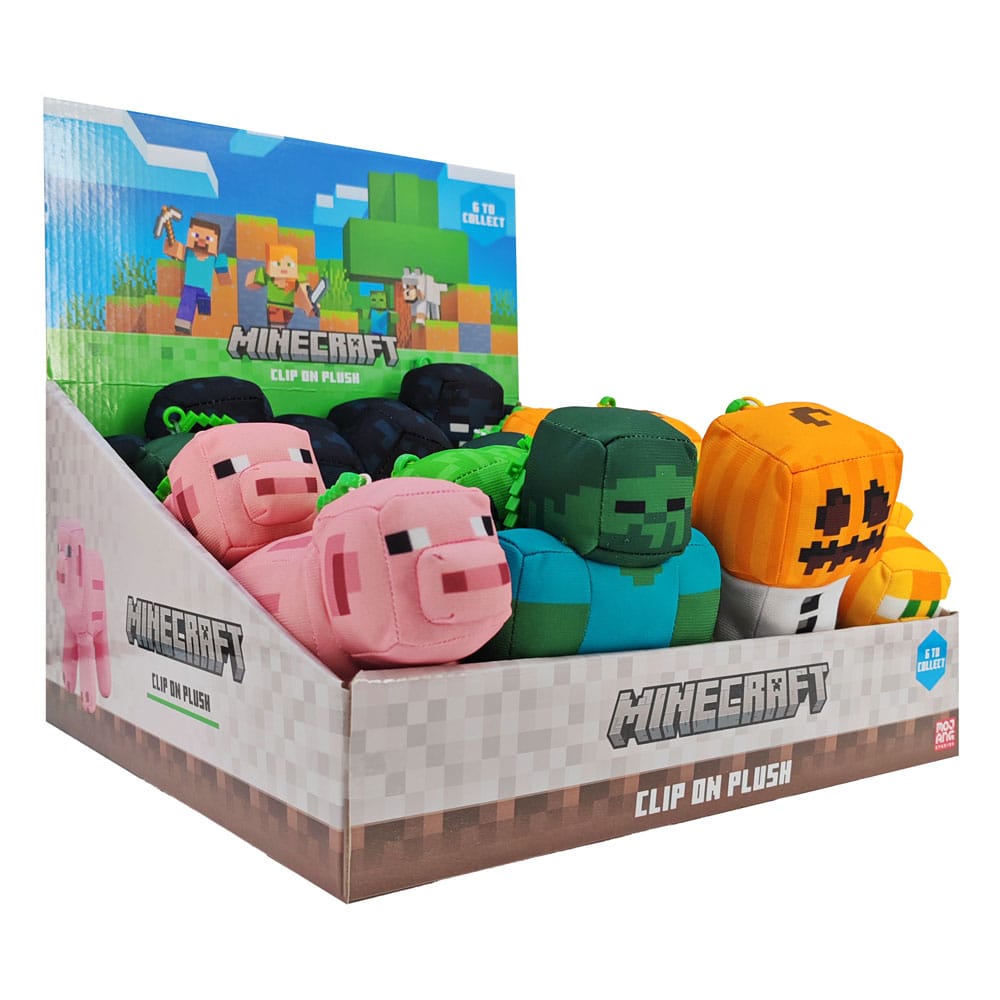 Minecraft Clip-on Peluche Portachiavi 13 cm - Espositore da 18 Pezzi PMI