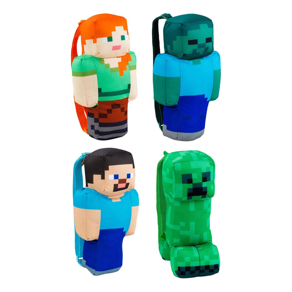 Minecraft Peluche Zaini 30 cm Assortimento (4) - Steve, Alex, Creeper, Zombie - PMI