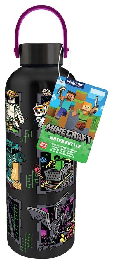 Borraccia metallica Minecraft con mascotte e maniglia