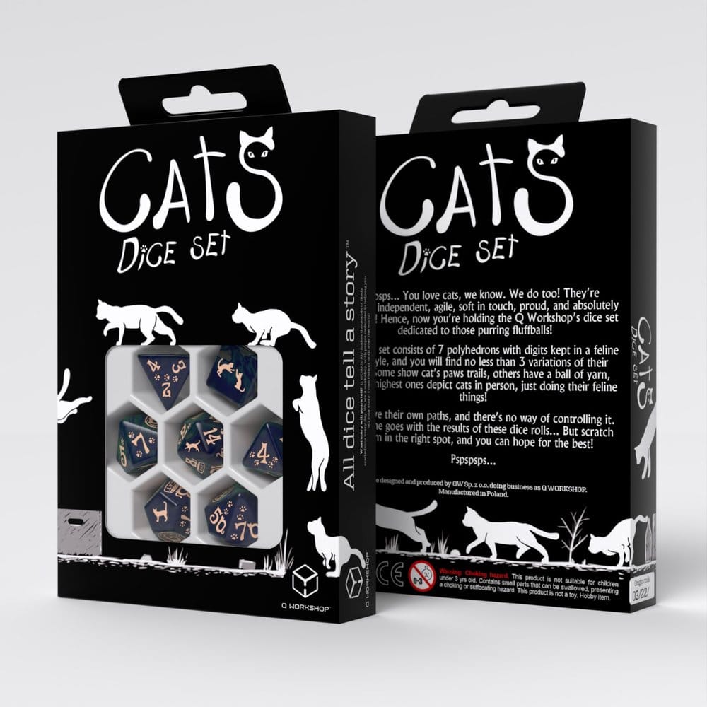 Q Workshop CATS Set di 7 Dadi Poliedrici Mittens – Dadi a Tema Gatti