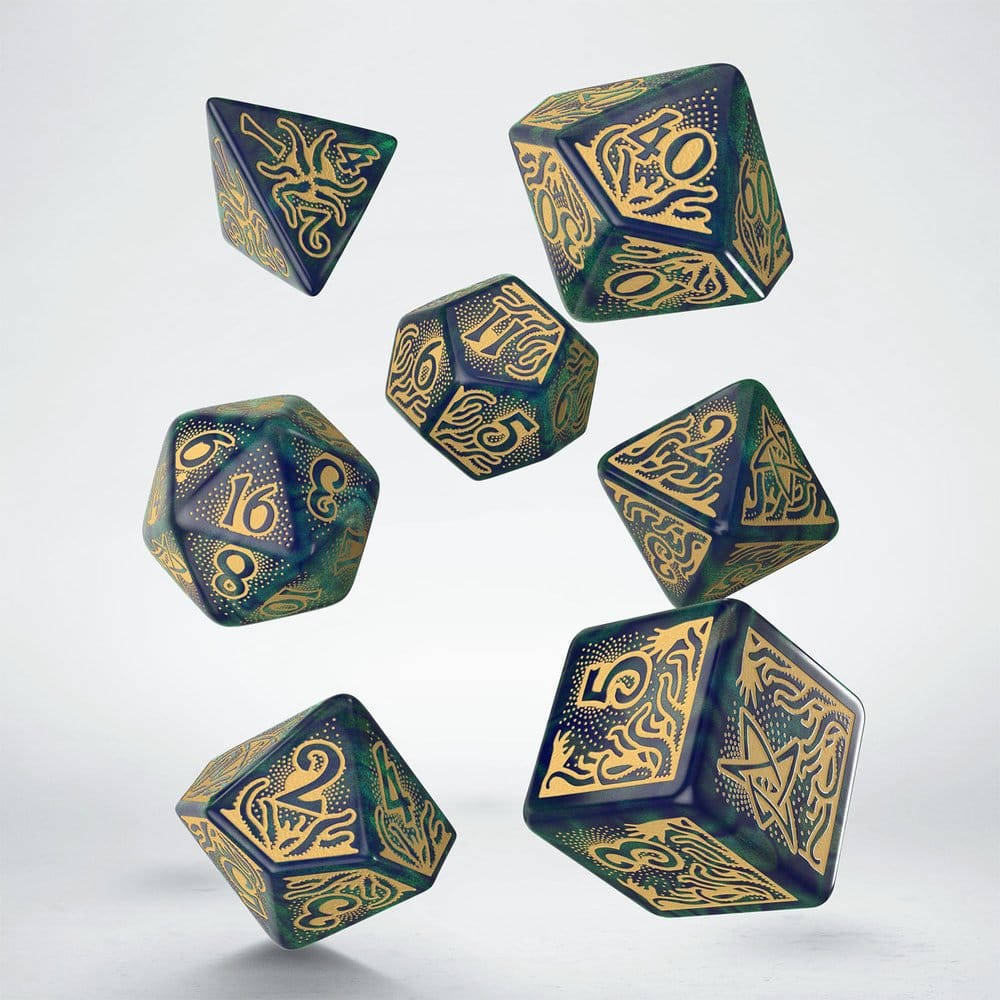 Q Workshop Call of Cthulhu 7th Edition Set di 7 Dadi Blu-Verde e Oro