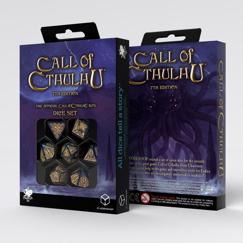 Q Workshop Call of Cthulhu 7th Edition Set di 7 Dadi Blu-Verde e Oro