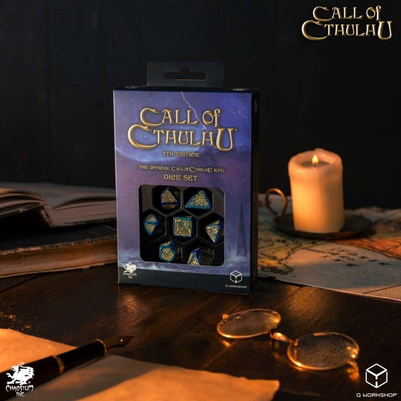 Q Workshop Call of Cthulhu 7th Edition Set di 7 Dadi Blu-Verde e Oro