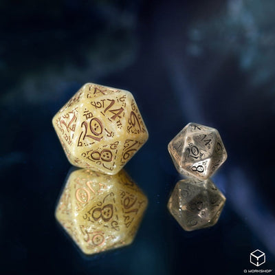 Set di 7 Dadi Polyhedral Jumbo Elvish Q Workshop, Beige Shimmering e Rame Metallizzato