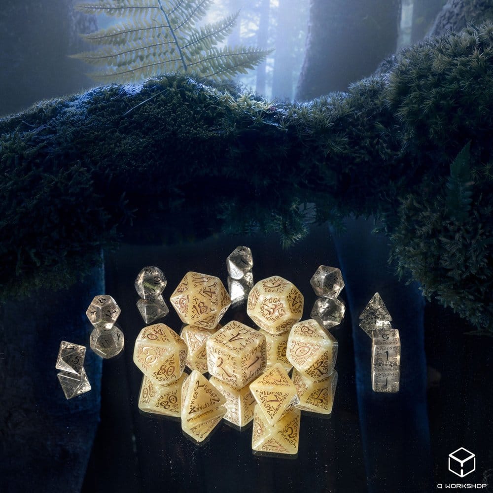 Set di 7 Dadi Polyhedral Jumbo Elvish Q Workshop, Beige Shimmering e Rame Metallizzato