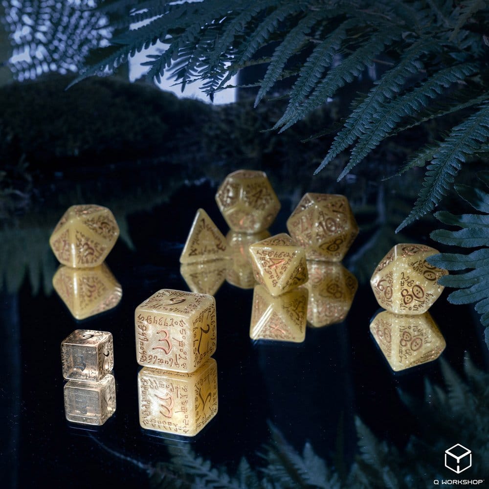 Set di 7 Dadi Polyhedral Jumbo Elvish Q Workshop, Beige Shimmering e Rame Metallizzato