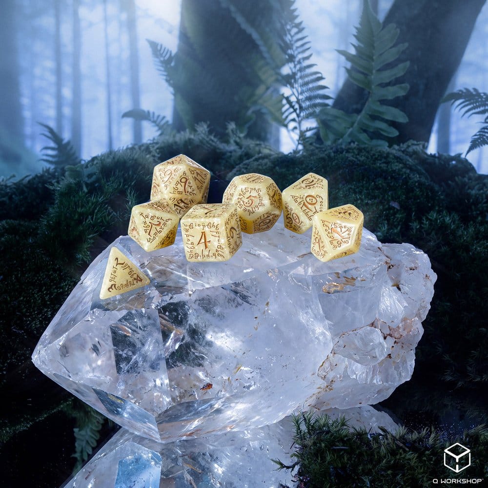 Set di 7 Dadi Polyhedral Jumbo Elvish Q Workshop, Beige Shimmering e Rame Metallizzato