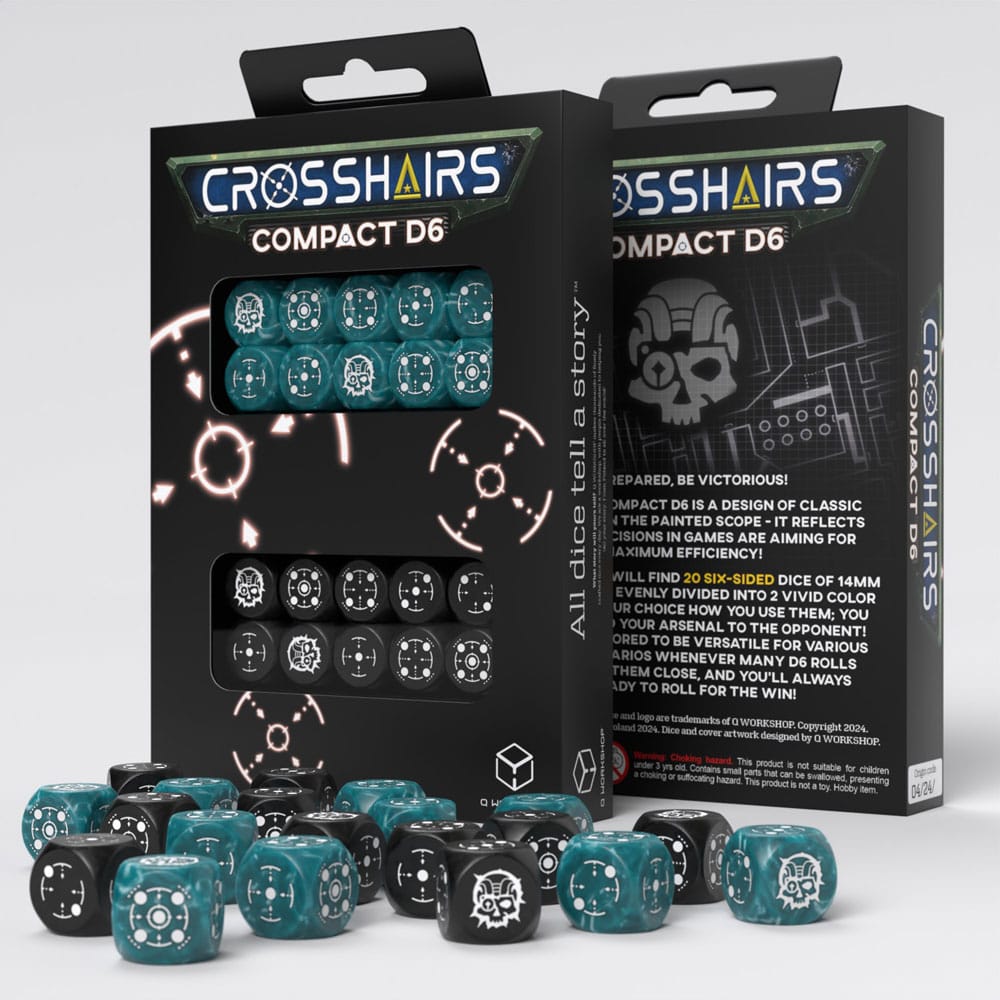 Crosshairs Compact D6 Stormy & Black – Set da 20 dadi (14 mm) Q Workshop