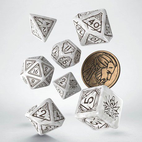 The Witcher Set Dadi Geralt di Rivia Lupo Bianco (7 dadi + moneta) Q Workshop