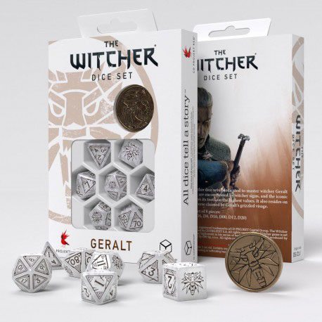 The Witcher Set Dadi Geralt di Rivia Lupo Bianco (7 dadi + moneta) Q Workshop