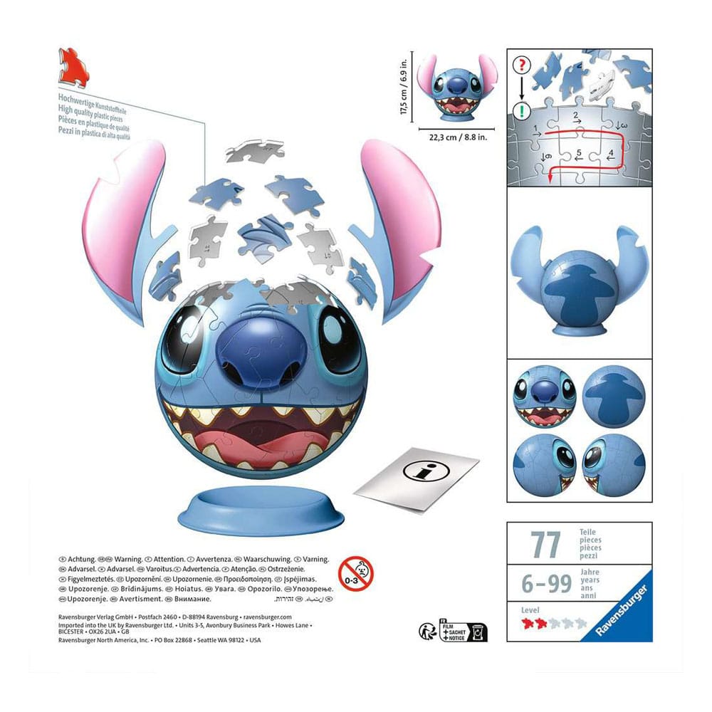 Lilo & Stitch 3D Puzzle Palla con Orecchie Stitch 77 pezzi Ravensburger