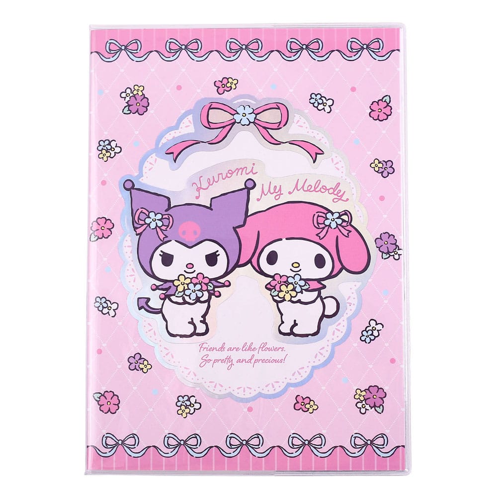 Quaderno Sanrio Kuromi & My Melody con motivo floreale pastello e olografico a scacchi, formato A5