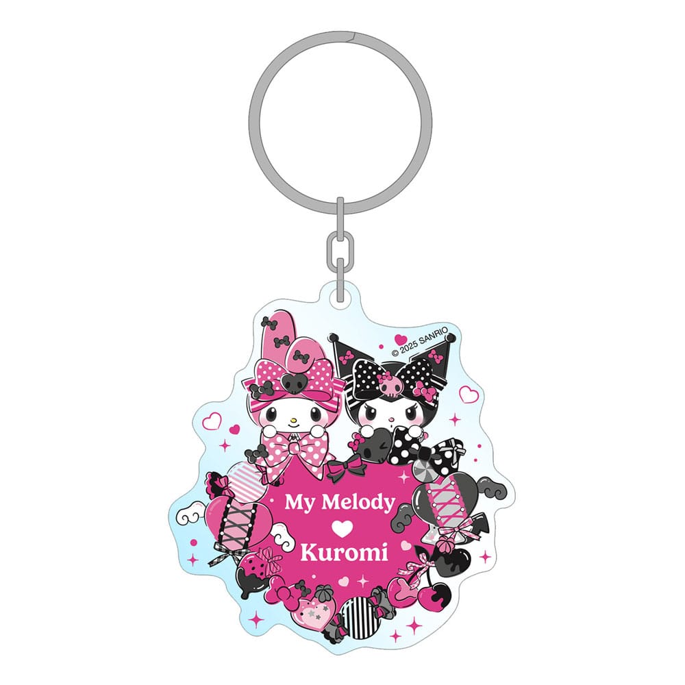 Sanrio Pink Black Party Series Portachiavi Acrilico My Melody & Kuromi 7 cm