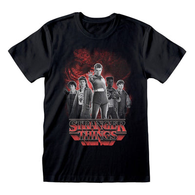 Stranger Things T-Shirt Gruppo con Vecna dietro, Bianco e Nero, Taglia M - Heroes Inc